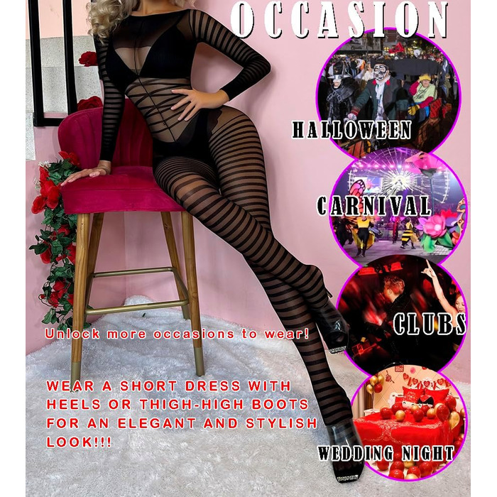 Сексуальний бодістокінг Aucute для жінок, з відкритою інтимною зоною та довгим рукавом, чорний, універсальний розмір