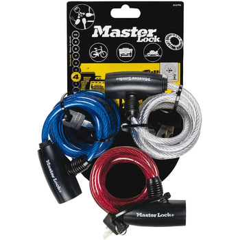 Тросовий замок Master Lock для велосипеда, ключ, сталевий трос 1,8 м, водонепроникний, 3 шт., 8127EURTRI - Використовуйте з усіма типами велосипедів, колясок та іншого спортивного спорядження