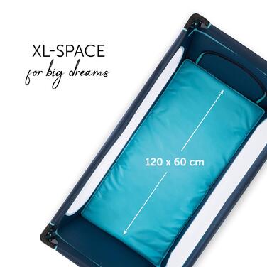Дорожнє ліжечко hauck Dream N Play Plus з сумкою для перенесення та ігровою зоною, компактне та складне, дитяче дорожнє ліжечко для малюків від народження до 15 кг (темно-синій/аквамариновий) Blue Dream N Play Plus