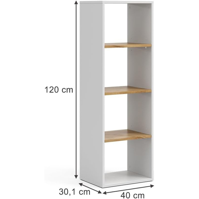 Книжкова шафа Vicco Tomy, білий/золотий дуб, 40 x 120 см, 4 відділення, білий/золотий дуб, 40 x 120 см