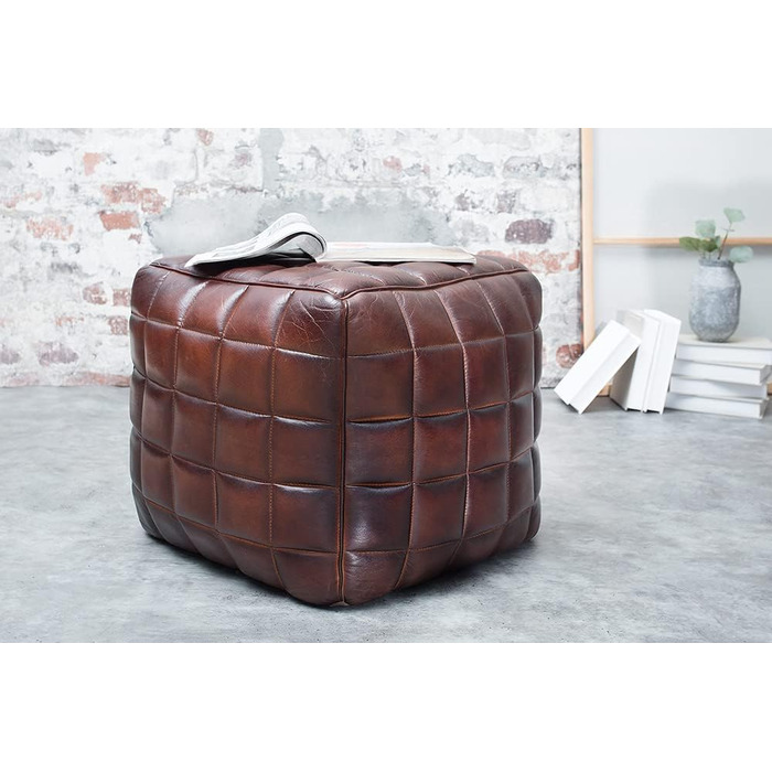 Дизайн інтер&39єру invicta, натуральна шкіряна табуретка, коричневе сидіння, табуретка для ніг, шкіряне сидіння, куб, шкіряний табурет, приставний столик для вітальні