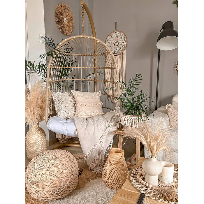 Подушка-шезлонг Beliani Pouf з в&39язаним м&39ячим сидінням, бежева, 40x40 см, кругла, бавовна, Кайсері