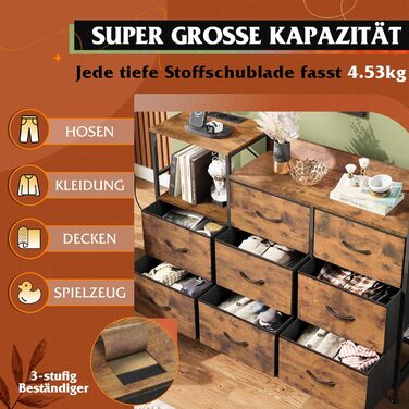 Комод WLIVE, 8 шухляд, тканинні шухляди з висувними полицями, для спальні, коридору, вітальні, дитячої кімнати (коричневий)