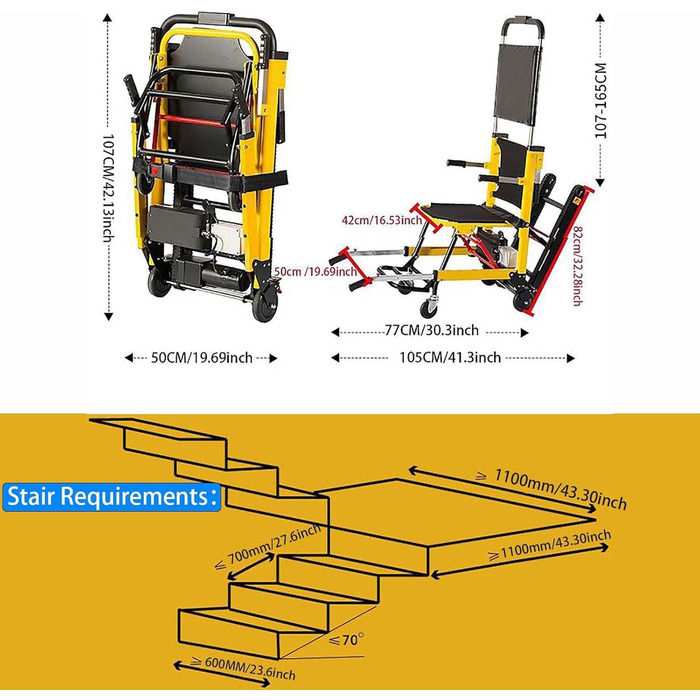 Електричні підйомники для людей похилого віку, Інвалідний візок з ручним підйомом по сходах для літніх людей, Розбірне легке евакуаційне крісло для підйому