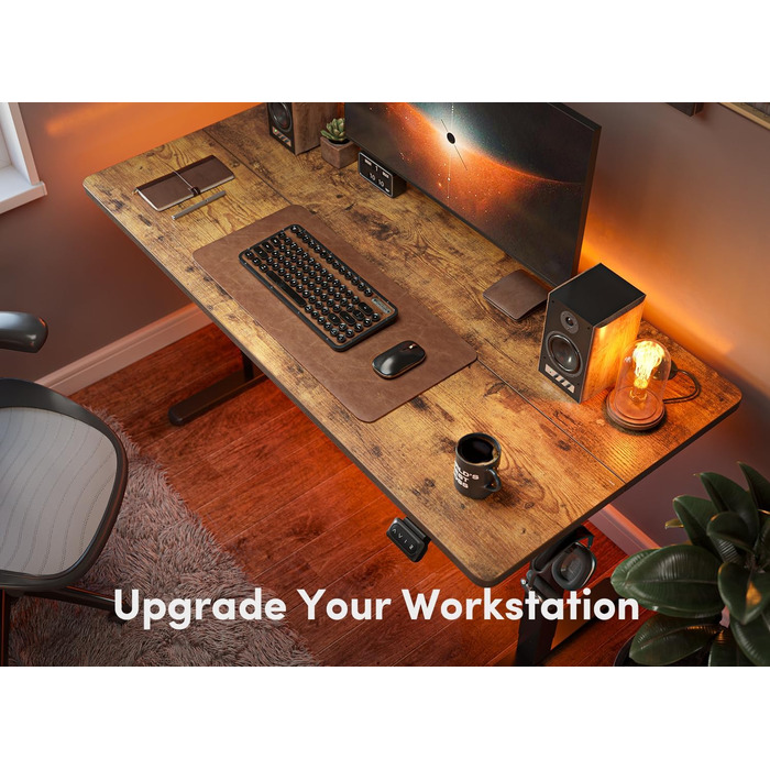 Електричний стіл FEZIBO з регульованою висотою, 152 x 60 см, комп&39ютерний стіл з пам&39яттю налаштувань та технологією запобігання зіткненням, чорний каркас/коричнева стільниця 152 60 см, коричневий