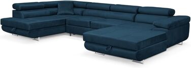 Кутовий диван Aller Moon U XXL зі сплячою функцією та двома відділеннями для зберігання речей. (Темно-синій, лівий) Темно-синій лівий
