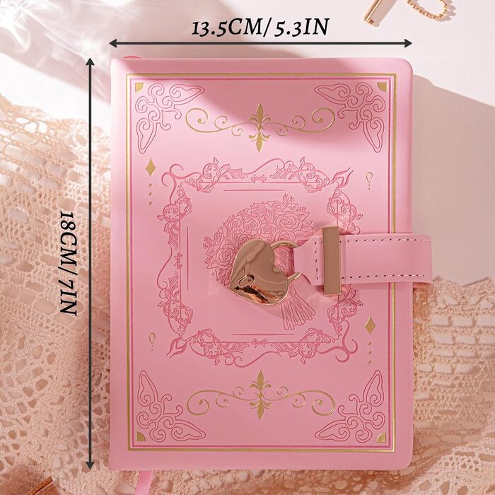 Щоденник MGGAO із замком для письма, тверда обкладинка з штучної шкіри, що замикається, особистий органайзер B6 для чоловіків та жінок, 288 сторінок, 100 г/м, лінований папір рожевого кольору