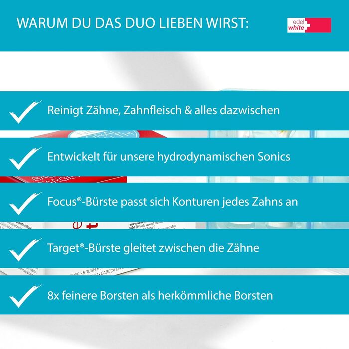 Насадки для щітки edel white Bacterio Target & Focus для електричної зубної щітки I Насадка для зубної щітки x 2 I Підходить для всіх зубних щіток edel white Sonic Toothbrushs