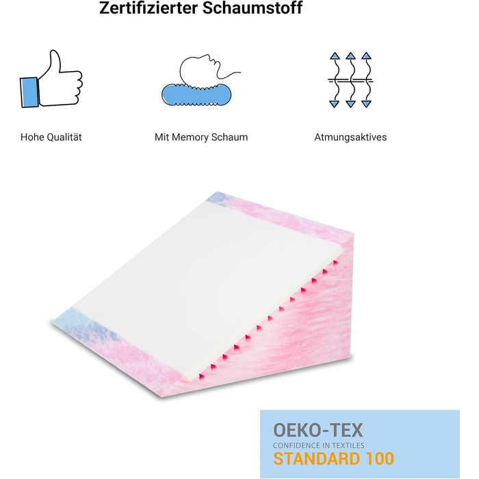 Подушка для спини - Клин-подушка для ліжка - 60 x 50 x 30 см - з шаром піни з ефектом пам&39яті, знімний та пральний чохол - Подушка для читання, Клин-наматрацник, Ергономічна подушка, Картатий сірий