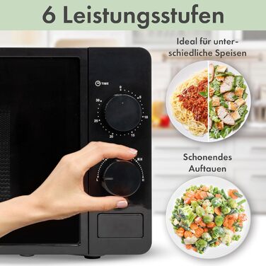 Мікрохвильова піч Clatronic з варильною камерою 20 л і освітленням варильної камери Мікрохвильова піч з 6 рівнями потужності Мікрохвильова піч з таймером на 30 хвилин Мікрохвильова піч з поворотним столом Ø24,5 см 700 Вт MW 791 чорний