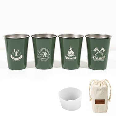 Набір барвистого посуду для кемпінгу, аксесуари для пікніка, кухлі для пригод, харчова нержавіюча сталь 304, полотно, сумка для перенесення в комплекті, зелений