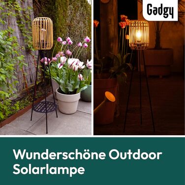 Вуличний світлодіодний сонячний торшер Gadgy - Водонепроникний садовий торшер - Сонячний балконний торшер для сталого освітлення - Світлодіодний зовнішній торшер-штатив - Сонячна лампа з натурального ротанга