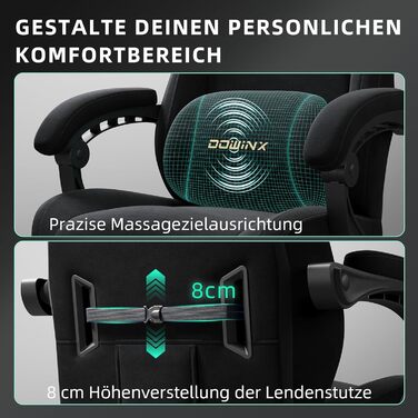 Ергономічне ігрове крісло Dowinx з регульованою масажною подушкою для попереку, мікрофібровий велюр, товста подушка сидіння, висувна підставка для ніг, регульовані підлокітники, нахил на 160, світло-чорний колір