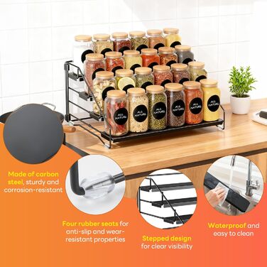 Вертикальна підставка для спецій з чотирма рівнями, регульована, не потребує свердління, підходить для зберігання спецій на кухнях, у шафах та ванних кімнатах.