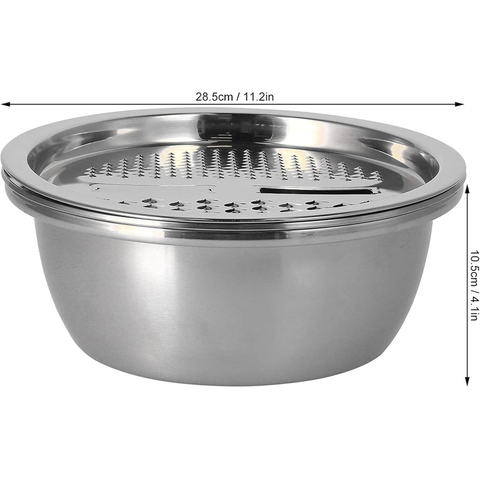 Таз з нержавіючої сталі QANYEGN з теркою, багатофункціональний кошик для зливу, терка для овочів, чаша для салатниці для кухонного інструменту (натуральний колір)