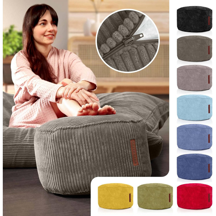 Пуф-подушка Зелена квасоля 45x25 см з наповнювачем з EPS-бісеру та вельветовою тканиною, подушка для підлоги, шезлонг, сидіння, пуф, крісло, дитячий, дорослий, тканина, табурет, місце для зберігання, антрацитовий вельветовий пуф - 45 x 25 см - антрацитови