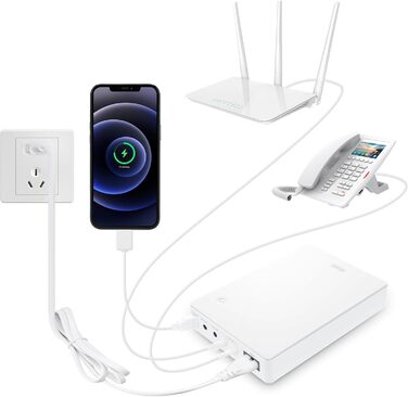 Міні-UPS для роутера, модему, камери з входом AC та виходами USB 5V DC 5V 9V 12V 3A (74Wh, білий)