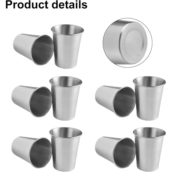 Стаканчик для води з нержавіючої сталі, 350 мл, міцна конструкція з нержавіючої сталі 304, штабельований дизайн для кемпінгу, вечірок та використання на свіжому повітрі