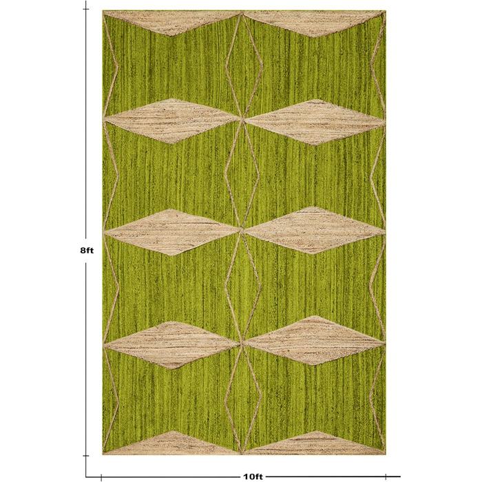 Килимок CASAVANI Kilim, 12 квадратів, бохо-килимок, плетений килимок, зелений / бежевий, джутовий килимок, пилосос, ручне ткацтво,