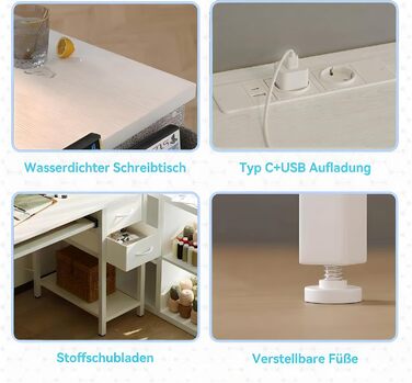 Письмовий стіл з 2 шухлядами, 120 x 50 см, комп&39ютерний/ігровий стіл з підставкою для клавіатури, регульованою по висоті бічною полицею, підставкою для монітора та розеткою для домашнього офісу та вітальні, білий, 120 x 50 см