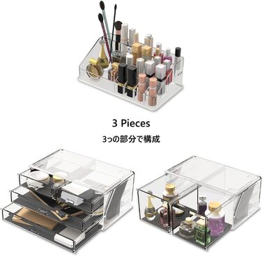 Органайзер для макіяжу/Коробка для зберігання косметики/Футляр для зберігання макіяжу Readaeer у 3 шари з 6 висувними ящиками, підходить для спальні та ванної кімнати, прозорий