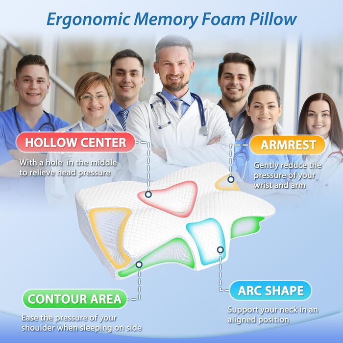 Ортопедична подушка HOMCA, подушка для шиї, подушка для голови з піни з ефектом пам&39яті, ергономічна подушка, доступні м&39які/жорсткі варіанти, знімна, для сну на спині, боці та животі, 60 * 44 * 13/14,5 см