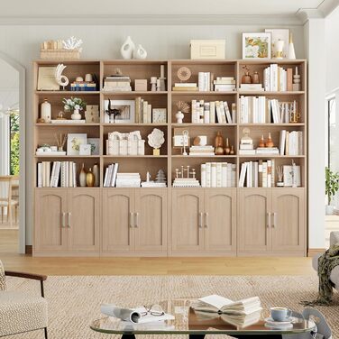 Книжкова шафа FirFurd 185,5 см з дверцятами, 12 полиць, вітрина, полиця, висока шафа для вітальні, офісу, кухні, 115 x 27 x 185,5 см, дуб