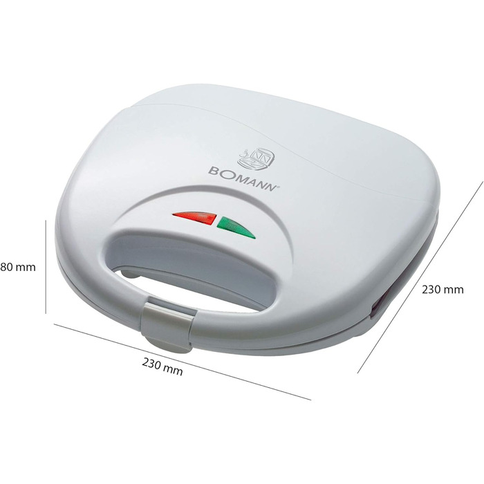 Сендвіч-машина Bomann ST 5016 CB, електрична бутербродниця, сендвіч-машина з трикутними сендвіч-панелями (з антипригарним покриттям), автоматичний регулятор температури, 750 Вт, біла біла одинарна