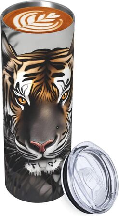 Кружка з прямою трубочкою, дизайн Тигр у спокої, з принтом, підходить для кемпінгу, офісу та дому, 590 мл