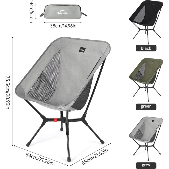 Крісло для кемпінгу Naturehike, складне, надлегке розкладне крісло компактний розмір у упаковці та міцна конструкція для кемпінгу, пікніків та активного відпочинку на свіжому повітрі, походи (сірий M) сірий S