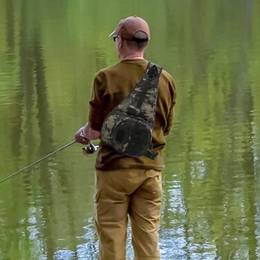 Рибальська сумка Alwida, рибальський рюкзак Водонепроникна сумка для зберігання через плече, тримач для снастей, регульований рюкзак для риболовлі на ремні з тримачем для вудки для камуфляжу для подорожей і походів