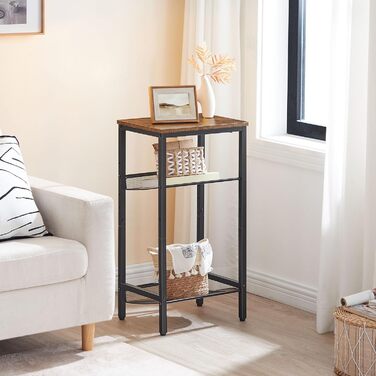 Журнальний столик HOOBRO, телефонний столик з 2 регульованими сітчастими полицями 38 x 28 x 74 см, диванний столик, журнальний столик, промисловий дизайн, темно-коричнево-чорний EBF01DH01G1 темно-коричневий - чорний