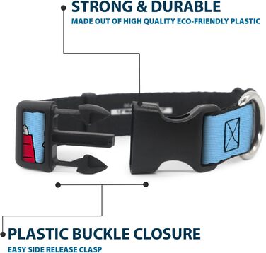 Нашийник для собак Peanuts Snoopy та Вудсток, блакитний, з пластиковою застібкою, ширина 1,3 см, розмір S (17,8-21,6 см)