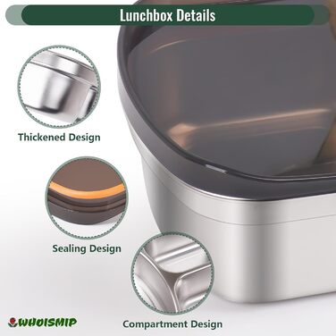 Набір ланчбоксів 2 шт. для дорослих та дітей, нержавіюча сталь 18/8, 1500 мл 1350 мл. Герметичні контейнери з відділеннями для обіду, сніданку та перекусу. Металевий ланчбокс у стилі бенто.