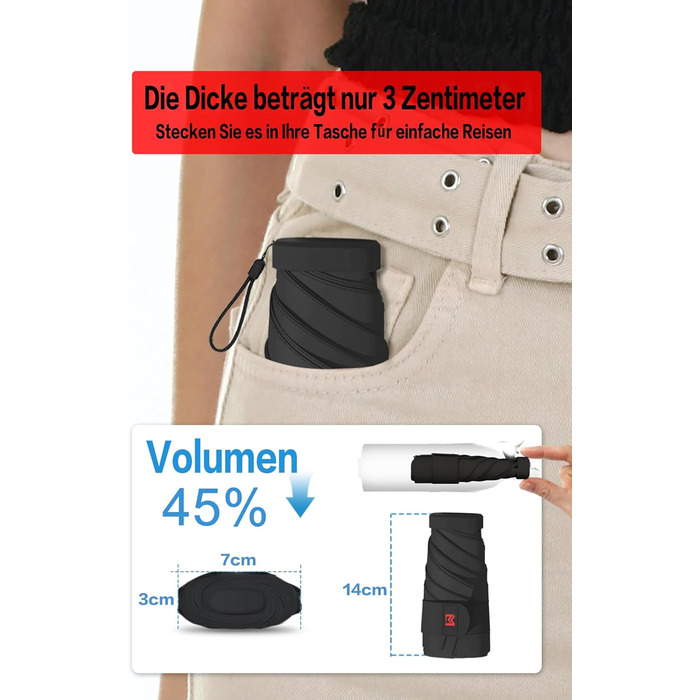 Міні-парасолька Moorrlii Travel для портмоне з чохлом, маленька, компактна, захист від ультрафіолету, сонячного світла, маленька с