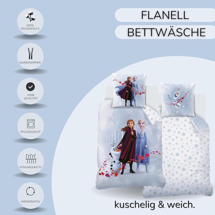 Постільна білизна MTOnlinehandel 135x200 фланель, дівчата бобри, льодяна королева Анна ELSA & Olaf, приємно м'яка на зиму, наволоч