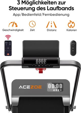 Складана бігова доріжка 6-в-1 для домашнього використання, біговий майданчик з нахилом 10 на 3 рівнях та ручками, бігова доріжка для дому/офісу зі світлодіодним дисплеєм, вантажопідйомність до 135 кг, пульт дистанційного керування та застосунок, встановле