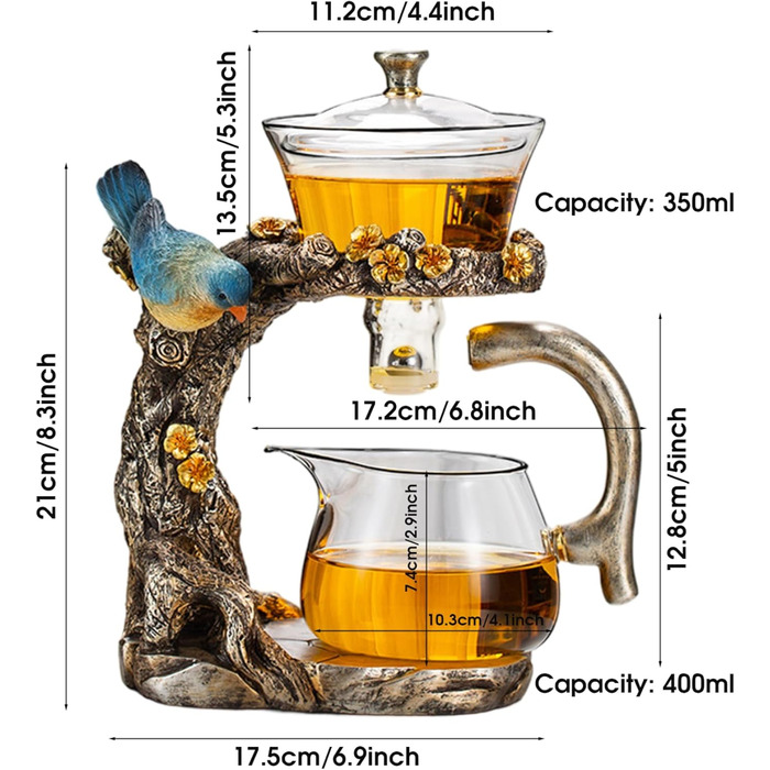 Чайний набір Магічна чайничка, напівавтоматичний, з високоякісного боросилікатного скла, магнітна чайничка з ситечком для чаю, набір для чаювання в стилі Кунг-Фу для дому, офісу, подорожей