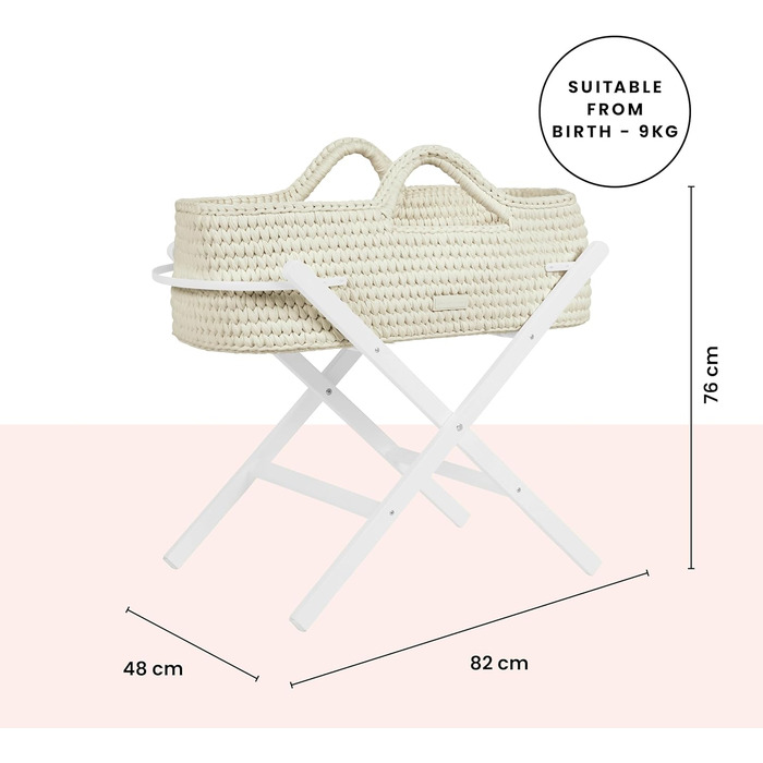 Дитяче ліжечко Ickle Bubba Nova Crochet з розкладною підставкою підходить для дітей від народження до 9 кг, компактне та легке, включає м&39який матрац, ідеально підходить для денного сну вдома або під час подорожей (Хмара/Білий)