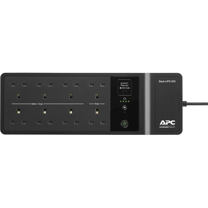 ДБЖ APC by Schneider Electric Back-UPS ES - BE650G2-UK - Джерело безперебійного живлення 650 ВА (8 виходів, захист від перенапруг, 1 USB-порт для заряджання) 650 ВА / 400 Вт