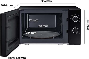 Мікрохвильова піч Samsung Solo, 700 Вт, епоксидна варильна камера об'ємом 20 л, 5 рівнів потужності, розморожування, чорний, MS20A3010AL/EG