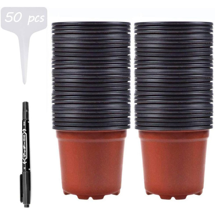 Пластикові горщики для рослин Abimar 10 см, 50 шт. , квіткові горщики для рослин, круглі горщики для вирощування з етикетками для