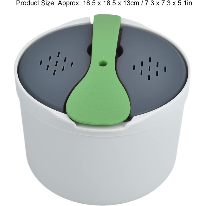 Мікрохвильова рисоварка, 2 л мікрохвильова плита для рису та локшини, харчовий поліпропіленовий матеріал, мікрохвильова рисоварка з рисовою ложкою, кришкою, друшляком, паровою каструлею, рисоваркою (зелена) зелена