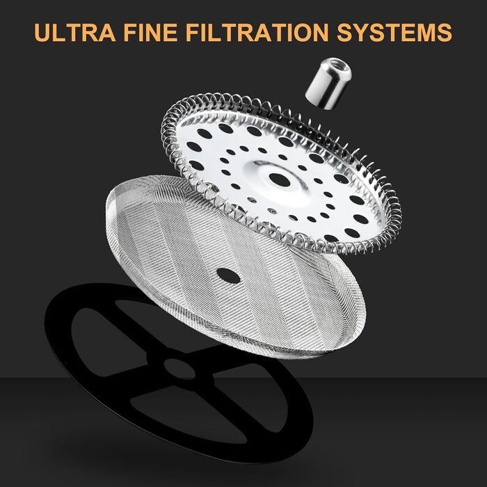 Кавоварка ParaCity French Press, фільтр з нержавіючої сталі та термостійкий скляний кавоварський прес, кавоварка холодного заварювання, хороша як подарунок для подорожей та дому (1000 мл)