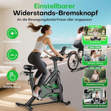 Велотренажер SLUNSE 2025 Neu Heimtrainer з магнітним опором, LCD-дисплеєм та підключенням до додатку, для домашніх тренувань (зелений)