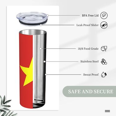 Кухоль з прямою трубочкою, принт з в&39єтнамським прапором, дорожній кухоль, підходить для кемпінгу, офісу та дому, 590 мл