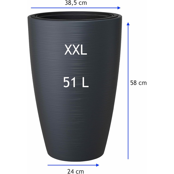 Квітковий горщик MELTOM зі знімною вставкою, круглий, горизонтальні смуги (антрацитовий, XXL-58 см) XXL-58 см антрацитовий