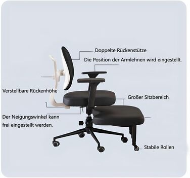 Ергономічне крісло зі схрещеними ніжками, для дому та офісу, універсальне крісло на колінах, регульована висота, крісло для йоги, чорне