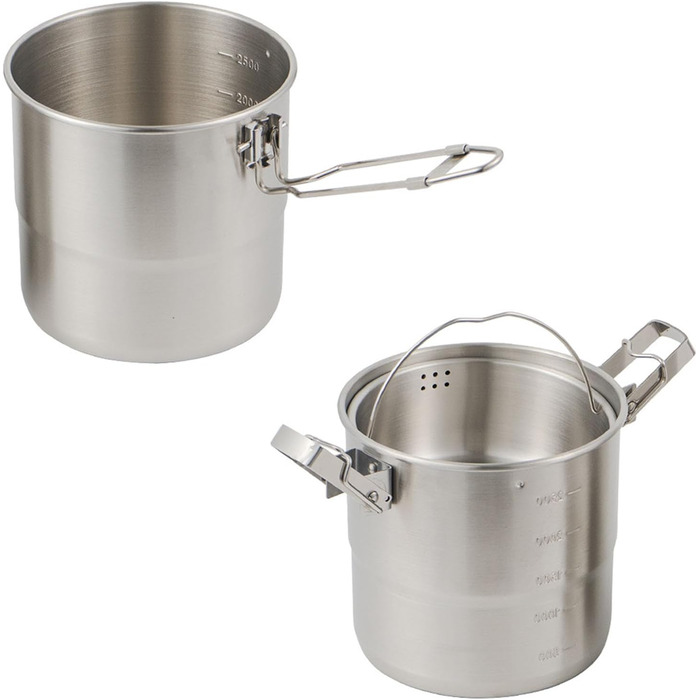 Міцний кемпінговий посуд з нержавіючої сталі, портативні каструлі для приготування їжі на відкритому повітрі з петлею для підвішування для походів та подорожей з рюкзаком, кемпінговий посуд з надійною петлею для підвішування.