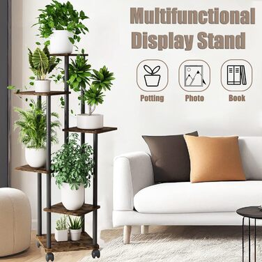 Ярусна підставка для рослин, вулична підставка для квітів, багатоярусна підставка для квітів 137 см, підставка для рослин, лавка для квітів, квіткові сходи, підставка для рослин, полиця для прикраси балкону, саду, 6 ярусів, чорний колір, 6-